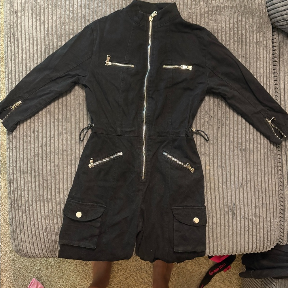 Black Kid’s Utility Zip-Front Jumpsuit - 3T